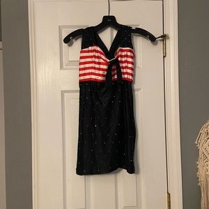Swimsuit costume red and white striped with black